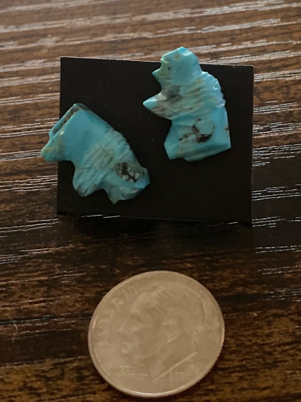 Chris McCabe (Navajo) hand carved Turquoise Buffalo  Stud Earrings
